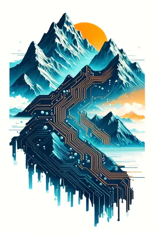 Microchip Circuit Infused In Mountains