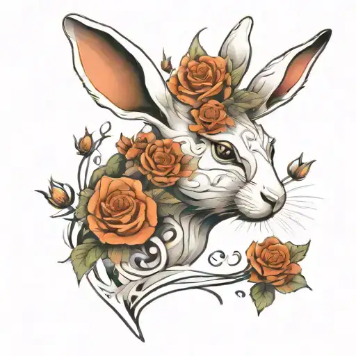 Abstract Design Of A Stretching White Rabbit With Roses