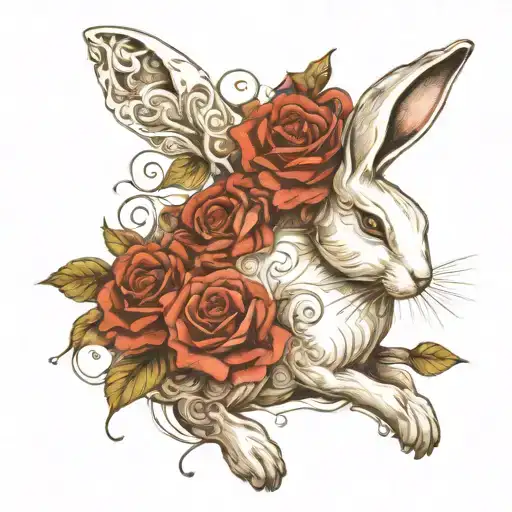Abstract Design Of A Sitting White Rabbit With Roses