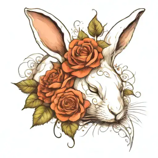 Abstract Design Of A Sleeping White Rabbit With Roses