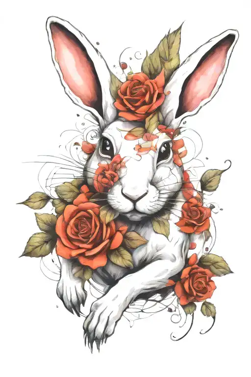Running White Rabbit With Roses