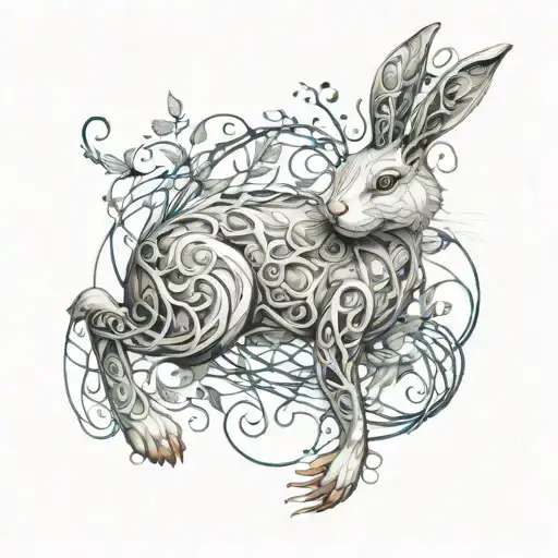Running White Rabbit With Vines And Rope Intertwined