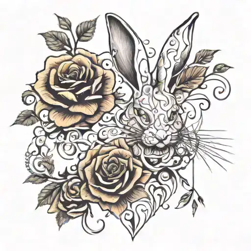 White Rabbit And Roses Intertwined