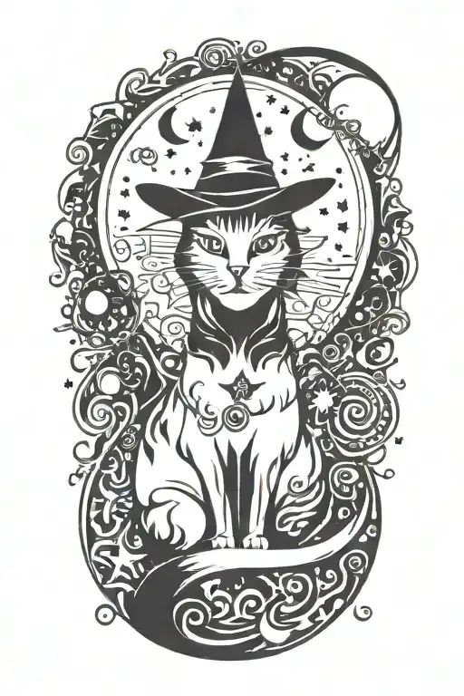Witch Cat And Moon