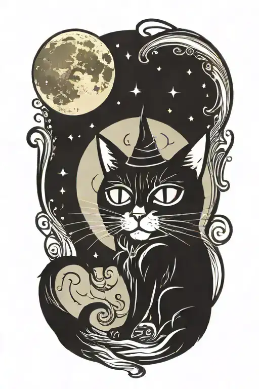 Witch Cat And Moon