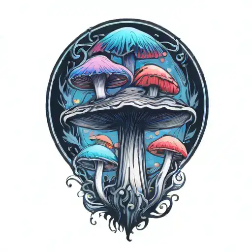 Colorful Mushroom With Black Raven