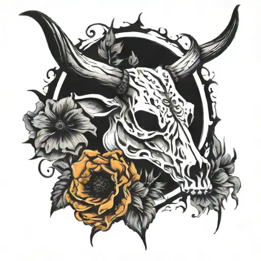 Bull Skull With Poppy In The Middle