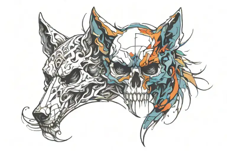 Skull And Wolf Head