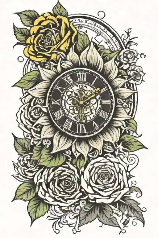 Sunflowers Roses Clock Face