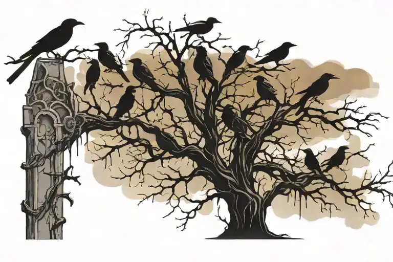 Reaper Tree Branches Cemetery Crows