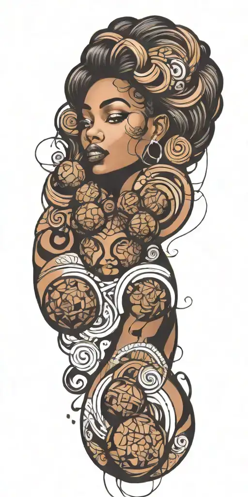 Tattoo Of A Black Woman With Meatballs For Hair