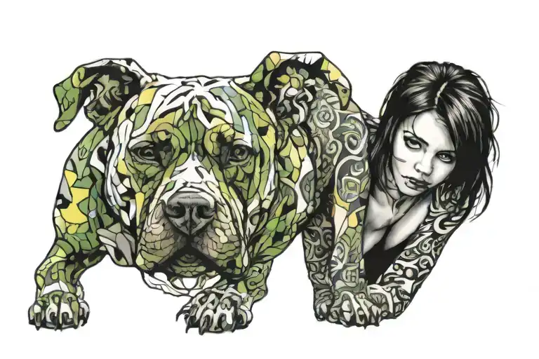 Woman And Her Pitbull Dog