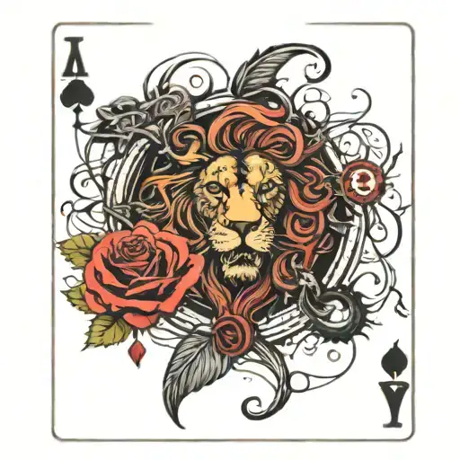 Lion Ouroboros Roses And Clocks Playing Card King Of Hearts