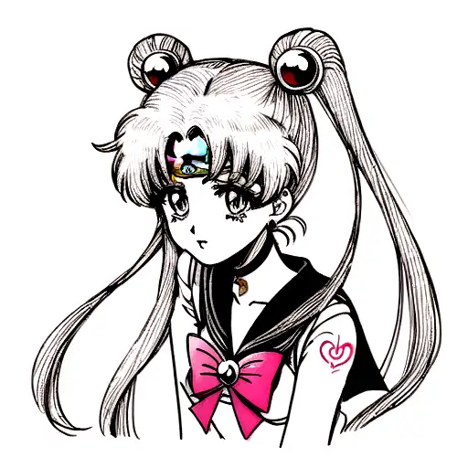 Small Anime Tatoo For Neck With Sailor Moon In Black White Colors