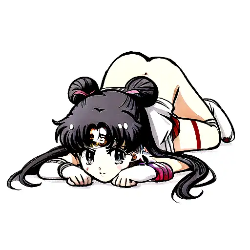 Small Anime Tatoo For Neck With Sailor Moon In Black White Colors