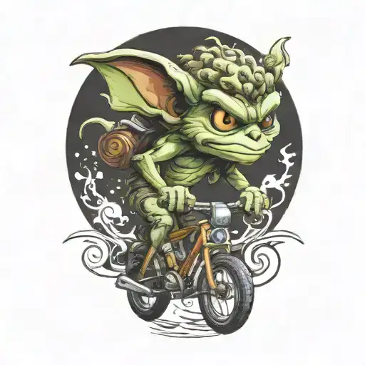 Gremlin With Curly Hair Riding Mountain Bike