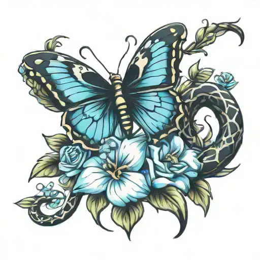 Flowers With Snake And Butter Fly