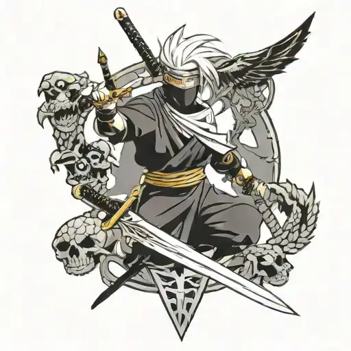 Ninja And Sword And Dragon And Skull And Eagle