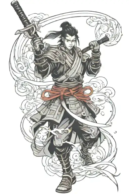 A Futuristic Samurai Warrior Wielding A Glowing Katana