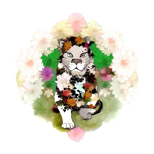 A Roaring Lion With Intricate Flower Patterns Surrounding It
