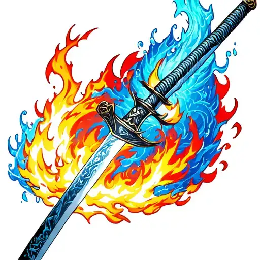 Katana Of Tanjiro From Demon Slayer With Water And Fire Breathing Effect