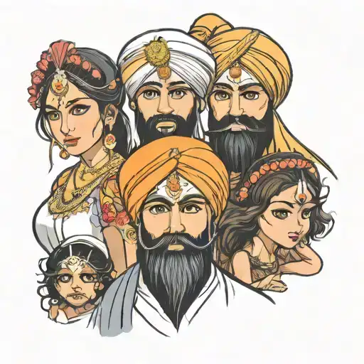 Sikh Man With His Wife And With Two Daughters
