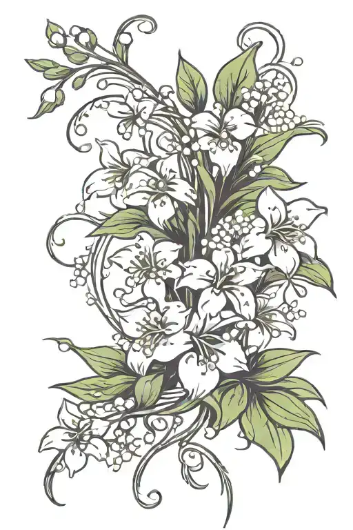A Minimalist Tattoo Design Featuring Vines And Lily Of The Valley
