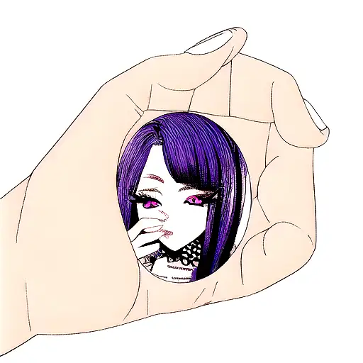 A Dotwork Portrait Of A Kpop Artist With Beautifully Dyed Hair And Intricate Nail Art