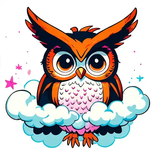 Owl Is Orange And Pink And Is In A Cloud Trine