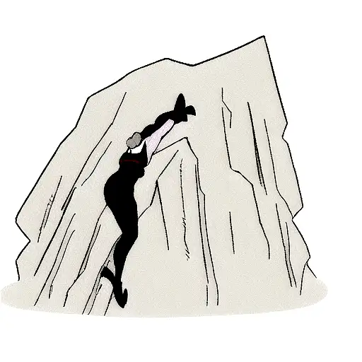 A Rock Climber Scaling A Mountain Peak Shaped Like An Orca