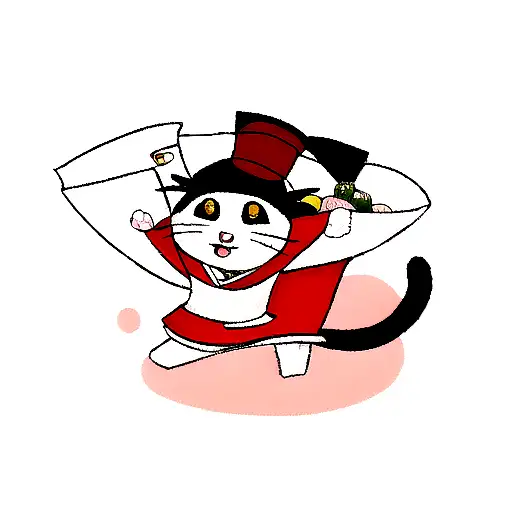 Cat Dressed As A Sushi Chef In The Style Of Old Anime