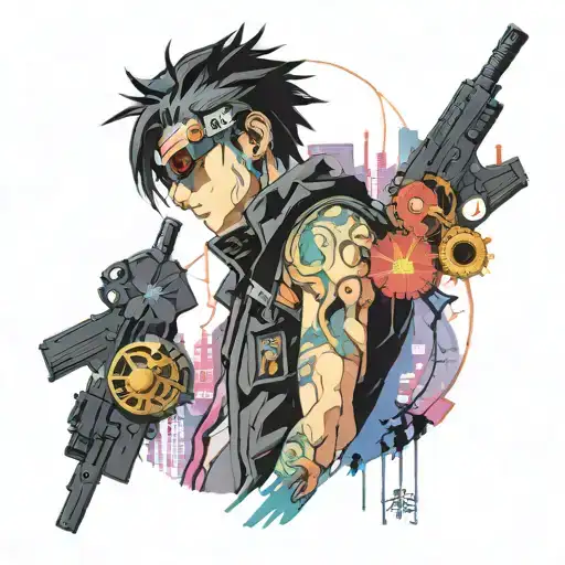 A Futuristic Cyberpunk Anime Cityscape Featuring Satoru Gojo As The Main Character