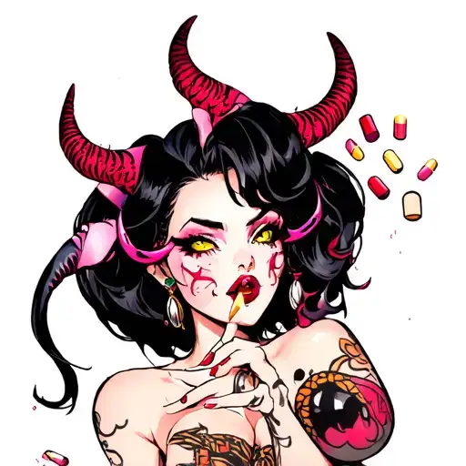 Sexy Female Demon Popping Pills