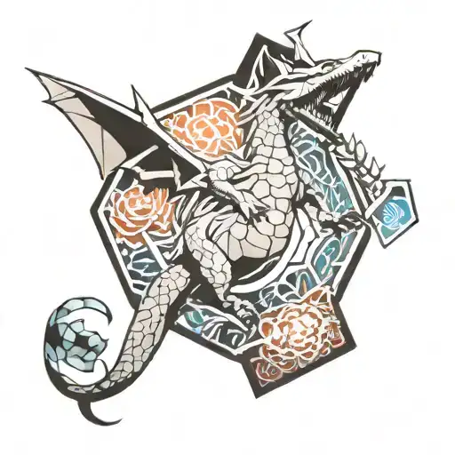 Hexagon Inside Of It Charizard With Background Off Japan Theme