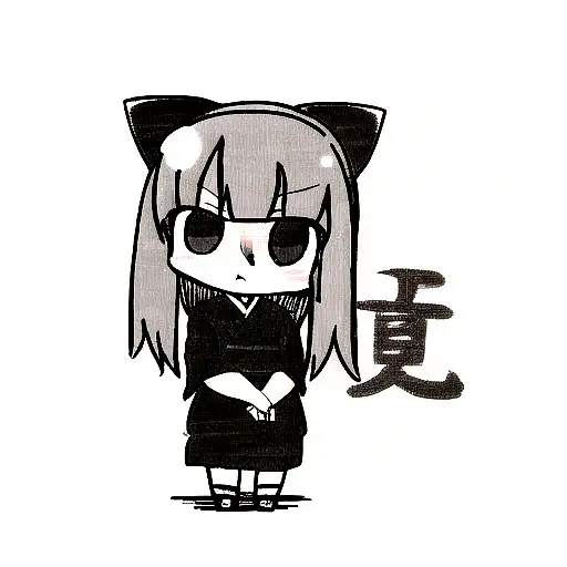 In Rectangular Format Make A Look Of A Japanese Girl In Anime Style In Full Black And Lines