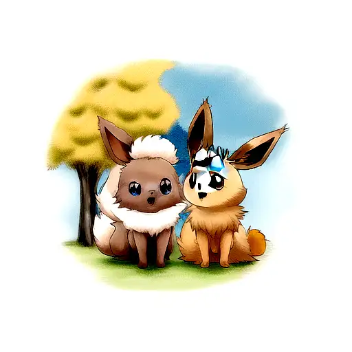 Pomeranian Dog And Eevee Playing