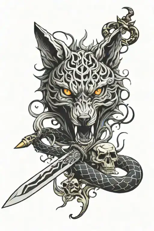 Wolf And Snake And Skull And Fire And Knife And Blood