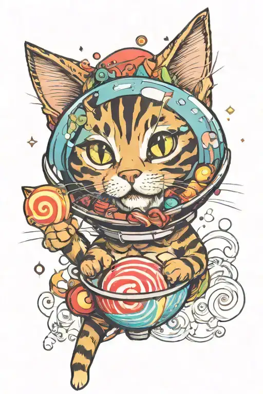 A Tabby Cat Eating Planet Earth Like A Lollipop
