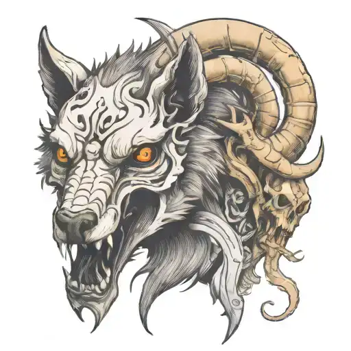 Wolf And A Ram Skull