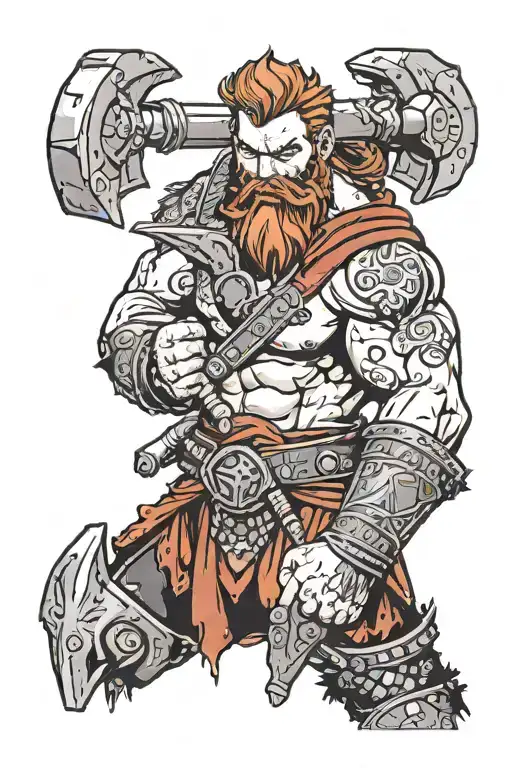 Red Hair And Beard Barbarian Holding A Hammer