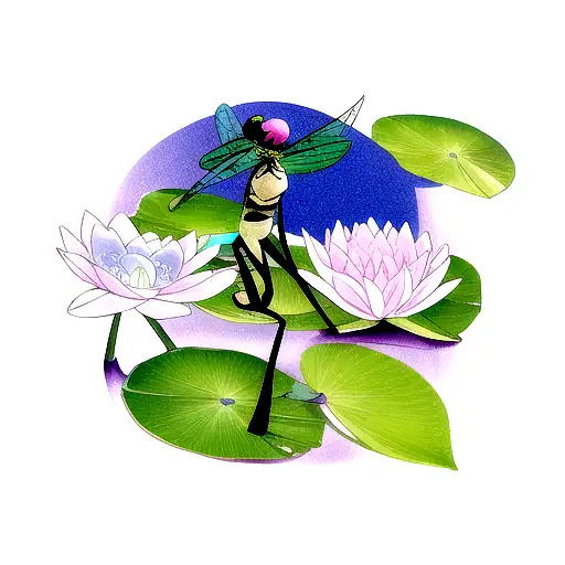 Dragonfly On Water Lily