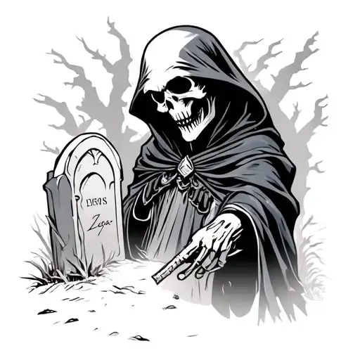 Grim Reaper With Grave Yard In Background