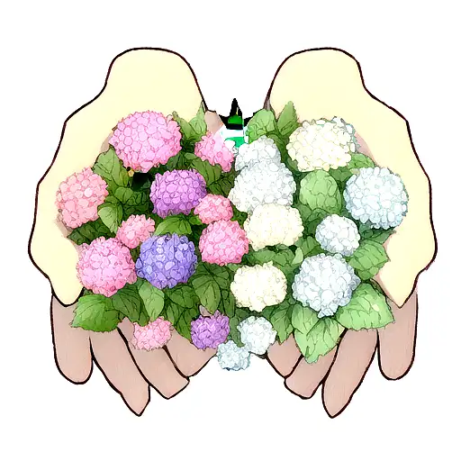 Two Hands Reaching For Eachother With Hydrangeas In The Background