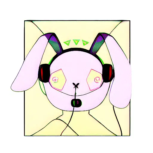 A Rabbit Wearing Headphones And Listening To Music While Surrounded By Geometric Patterns