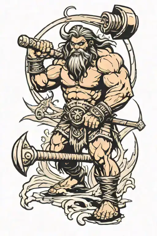 Barbarian Fighting With Hammer