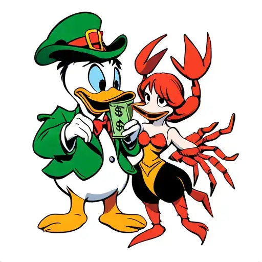 Uncle Scrooge Mcduck And Mrs Crab Holding Money