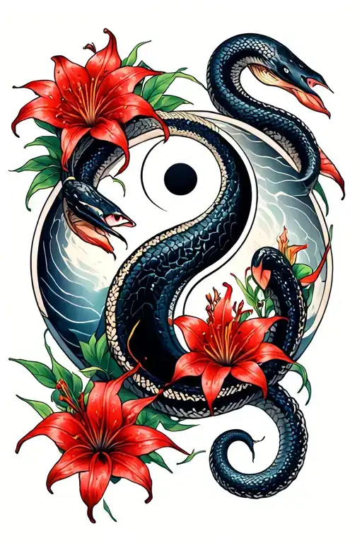Yin Yang With Snakes And Red Spider Lillies
