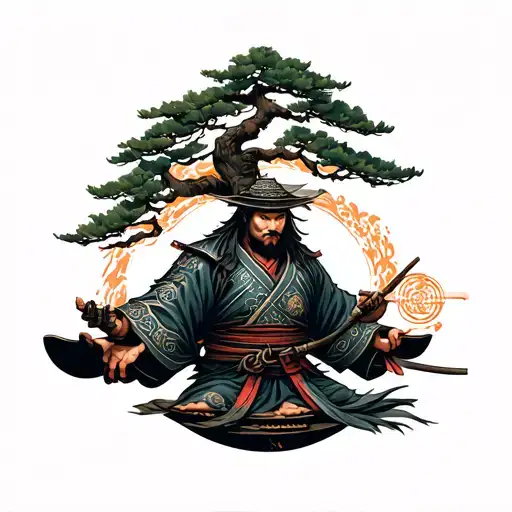 Samurai Tattoo Surrounding Him A Bonsai Tree