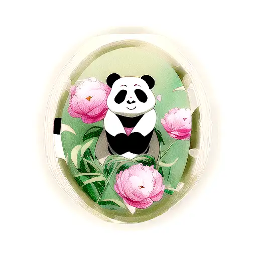 Panda With Peonies And Bambus