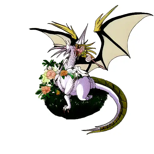 Feminine European Dragon With Flowers